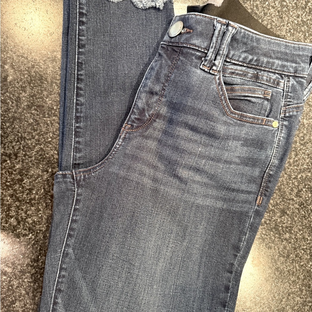 Democracy Blue Denim Jeans with Prominent Stitching and Belt Loops